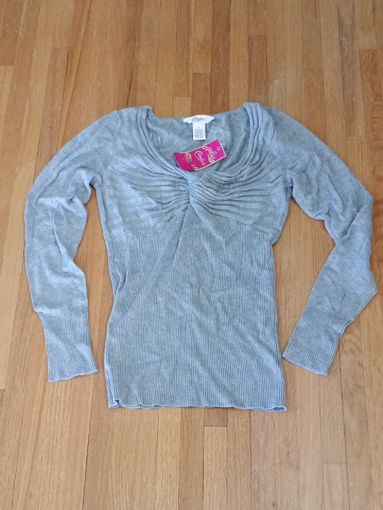 Candie's Tops - Candie's Heather Gray Ribbed Long-Sleeve Top with Gathered Front